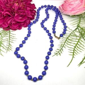 VINTAGE⚜️Indigo Acrylic & Golden Beaded Necklace